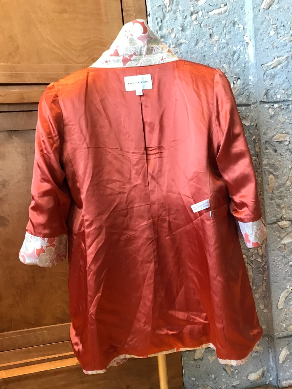 Y2K 🔥 2005 RUNWAY BANANA REPUBLIC CORAL FLORAL METALLIC JACQUARD TRENCH - Picture 5 of 16